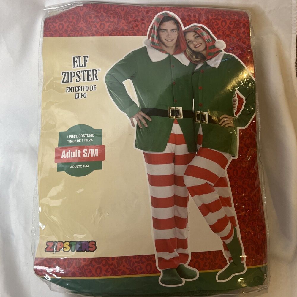 Elf Zipster 1 Pc Jumpsuit Costume Christmas‎ Holiday Adult S/M Unisex
